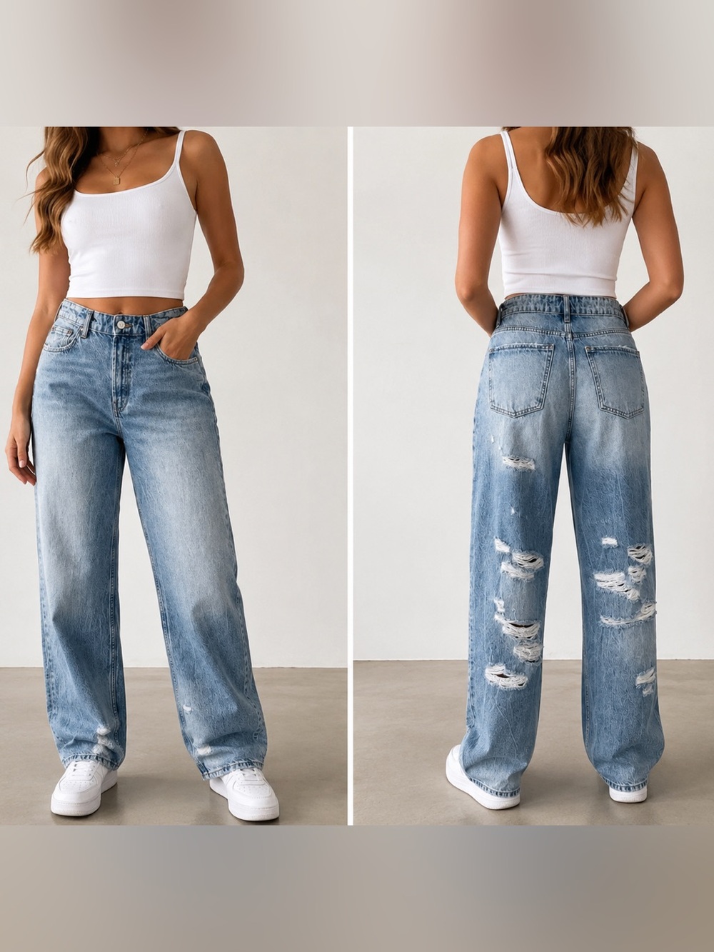 Zara Distressed Straight Leg Mom Jeans Light Wash Denim Size 6 - Picture 1 of 8